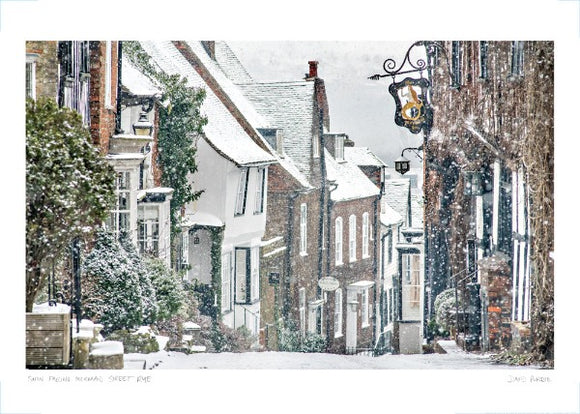 mermaid street with falling snow poster