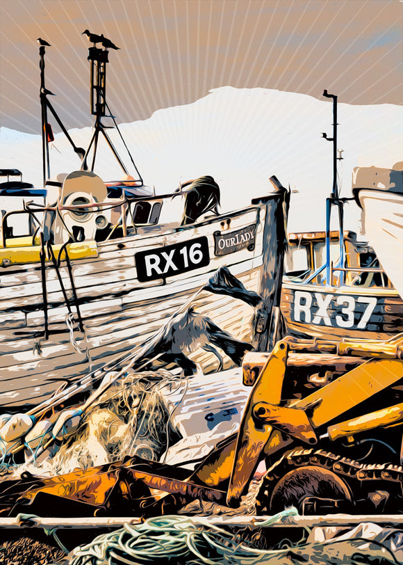hastings trawlers graphic art print