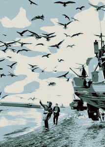 feeding gulls hastings  graphic art print