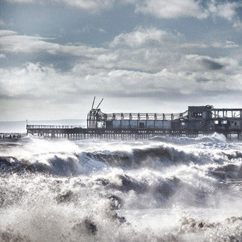 hastings pier in storm