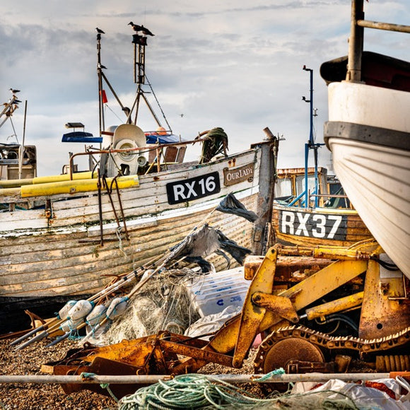 fishing boats on the beach at hastings – purdie gallery